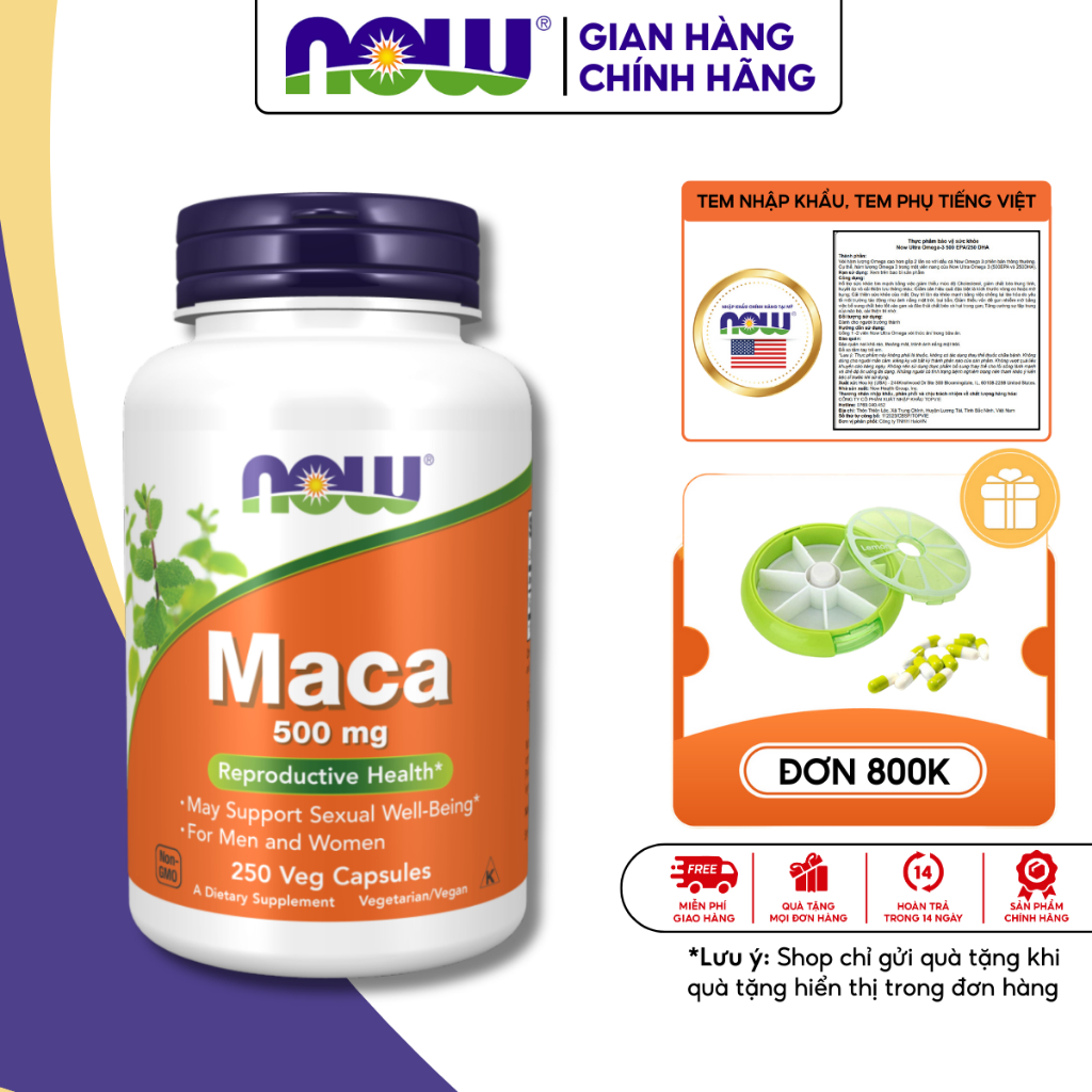 Now Maca 500mg của Mỹ hỗ trợ tăng cường sinh lý cho nam lọ 250 viên