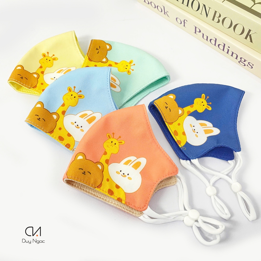 Khẩu trang vải trẻ em cho bé từ 1-3 tuổi cao cấp Duy Ngọc - Hình In cute hươu thỏ gấu, an toàn cho da, chống bụi (6149)