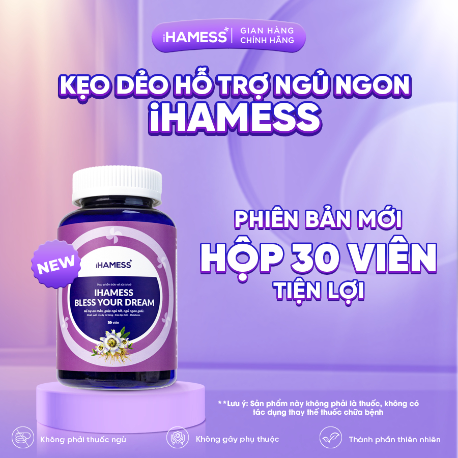 Kẹo ngủ ngon iHamess, Kẹo ngủ melatonin hỗ trợ tăng cường giấc ngủ, dễ ngủ hơn, sâu giấc hơn Hộp 60 viên kẹo dẻo