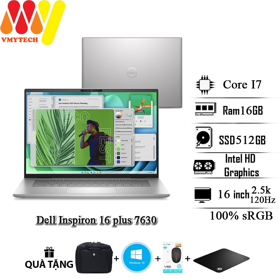 Laptop Dell Inspiron 16 plus 7630, Core i7-13620H, Ram 16GB, SSD 512GB, màn hình 16inch 2.5k tần số 