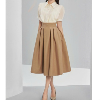 Chân váy Susuclothing công sở dáng xòe xếp li phồng có túi kẹp dài qua gối midi 6 li phồng