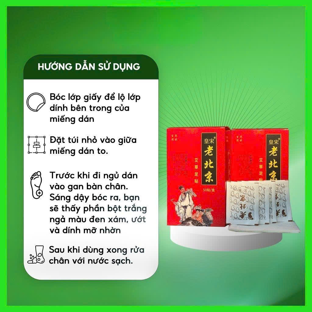 Hộp 50 miếng dán chân thải độc Ông Lão Bắc Kinh giúp ngủ ngon, đẹp da, giảm cân
