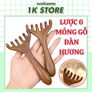 Lược Gỗ Đàn Hương 6 Móng, Lược Cào 6 Móng Massage Da Đầu Cổ Vai Gáy - Lược Matxa Gỗ #
