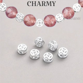  Charm bạc xỏ ngang đồng xu C4360 tài lộc Bạc 925 - Phụ kiện làm vòng tay vòng cổ DIY - Charmy 