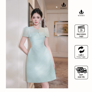 RIMMY - HALIA Dress Váy đầm thiết kế xanh mint xếp ly cách điệu đính đá thủ công
