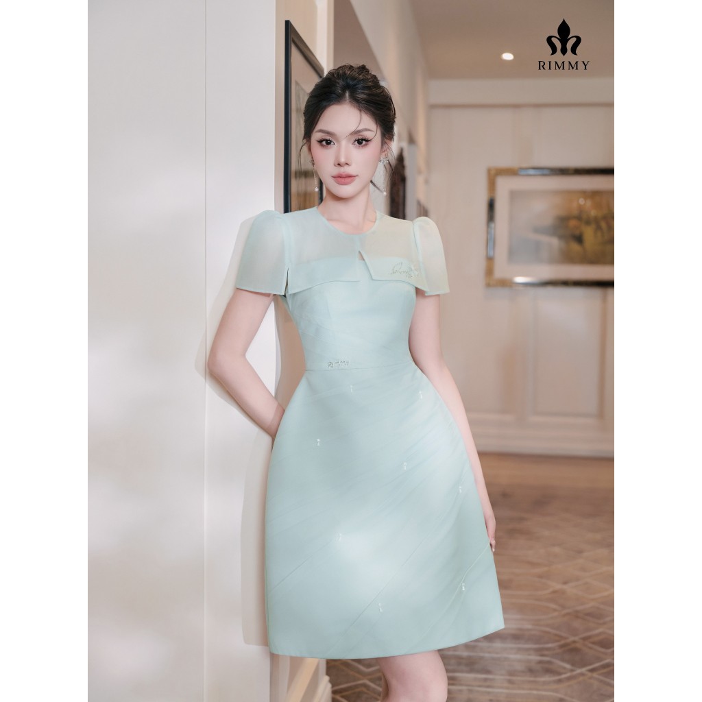 Halia Dress Váy đầm thiết kế xanh mint xếp ly cách điệu đính đá thủ công Thời Trang Thiết Kế Rimmy
