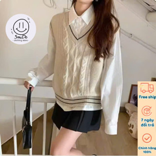 Áo Len Gile Nữ Cổ Tim, Áo Len Dệt Kim Phối Thừng Viền Kẻ Cổ Chất len Lông Cừu  Mềm Mịn Hàng Qccc | Smide Clothing