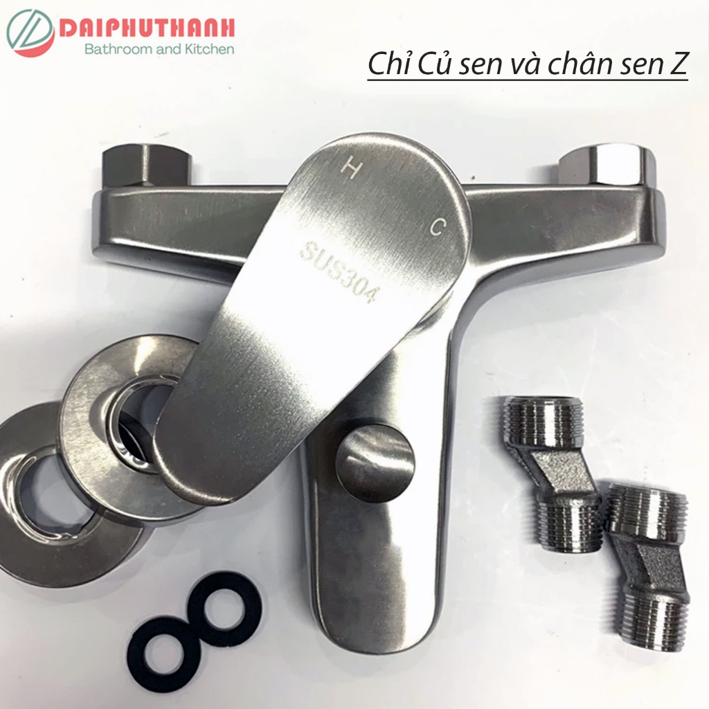Bộ Vòi Sen Tắm Nóng Lạnh KZ-SV02TD Inox SUS304 - Đủ bộ gồm củ sen, tay sen, dây và gác sen,..