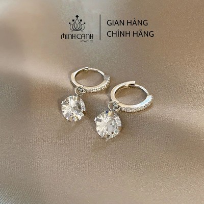 Khuyên Tai Bạc Bấm Tròn Treo Đá - Minh Canh Jewelry