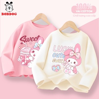Áo thun dài tay bé gái BOBDOG, áo thu đông cổ tròn cotton mềm mịn in hình THỎ cute cho bé