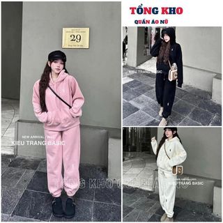 Set Bộ Nỉ Thêu Ngựa Quần Ống Bom, Đồ Bộ Thu Đông Form Rộng Trẻ Trung Cá Tính - TONGKHO