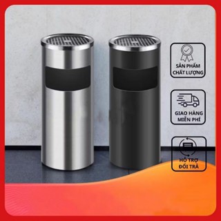  Thùng rác inox có gạt tàn  thùng rác gạt tàn thuốc hình tròn 