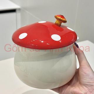 Âu Đựng Mỡ, Đựng Gia Vị kèm thìa bằng Gốm sứ Decor trang trí phòng bếp xinh yêu dáng nấm cực xinh yêu Gomsudecor21