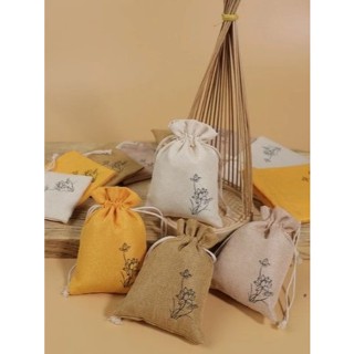 Combo 5 túi vải bố dây rút in hoa đựng cà phê treo ô tô, hoa thơm, trang trí tiệc cưới, hay đựng đồ lưu niệm