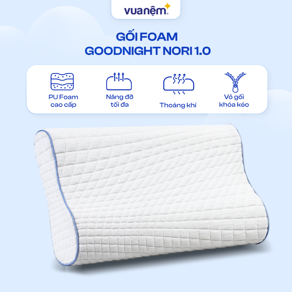 Gối Foam Goodnight Nori Gối Công Thái Học 30*60cm Lượn Sóng Nâng Đỡ, Vua Nệm | BigBuy360 - bigbuy360.vn