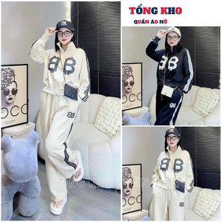 Set Bộ Đồ Thể Thao Họa Tiết Chữ BB Phối Tay 3 Sọc Thiết Kế Khóa Kéo Cá Tính Phong Cách - TONGKHO