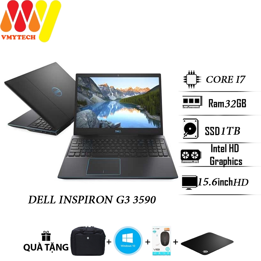 Laptop DELL INSPIRON G3 3590, laptop gaming mẫu cao cấp, Core i7, Ram 32gb, ổ cứng SSD 1TB, màn Full