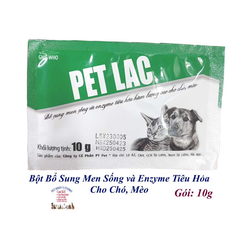 Bột bổ sung men sống và enzyme ELAC tiêu hóa cho Chó Mèo PET LAC Gói 10g Giúp tăng cường hoạt động tiêu hóa