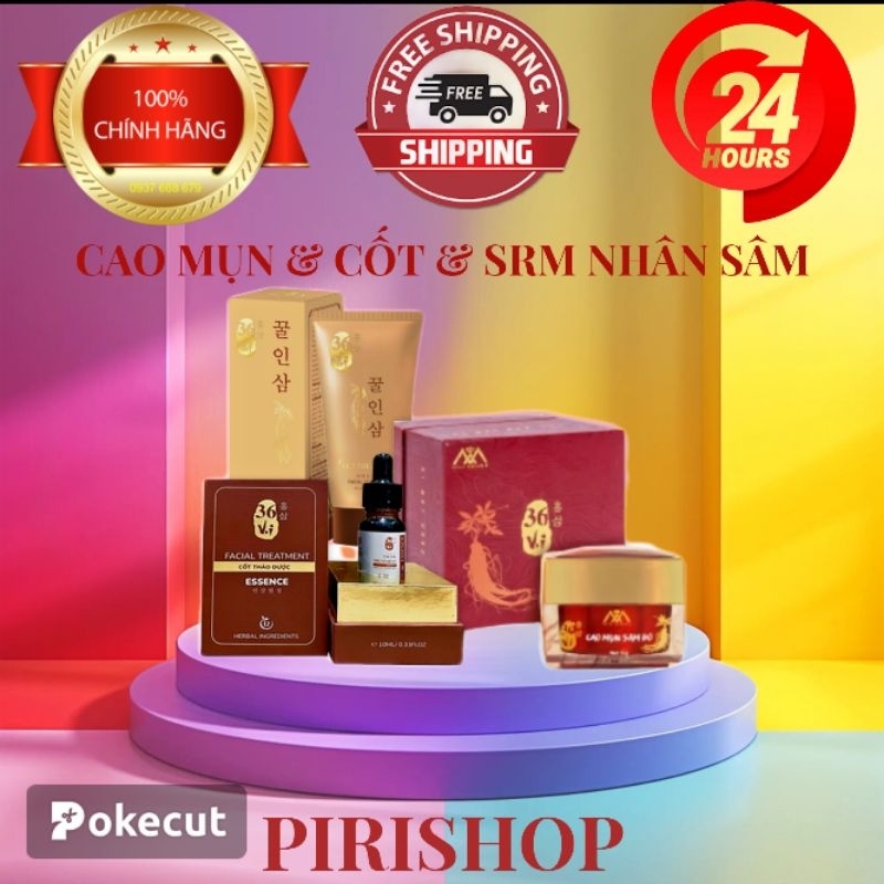 combo cao mụn sâm đỏ 36 vị full và sữa rửa mặt nhân sâm