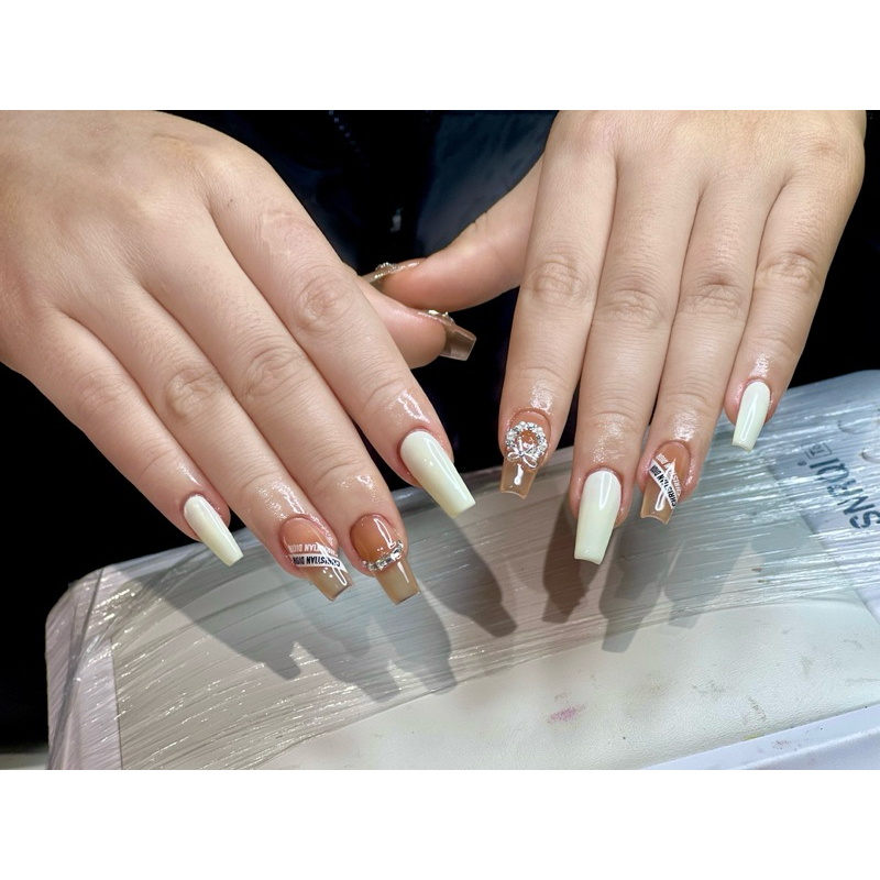 [Mã 03] Nail box thiết kế màu trắng mix sơn thạch - nail box đính đá trang trí dán thiết kế
