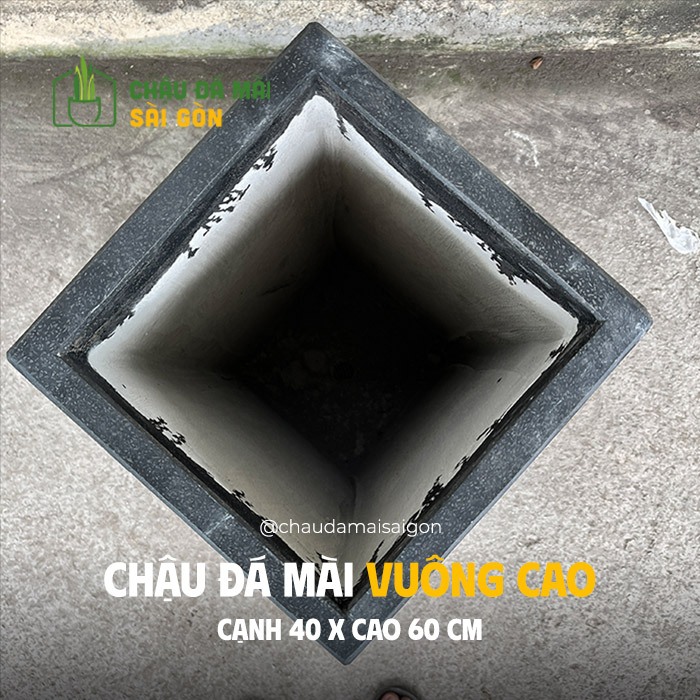 Chậu đá mài TRỤ VUÔNG 40x80CM (Miệng x Cao), Chậu trồng cây hình VUÔNG CAO 80cm