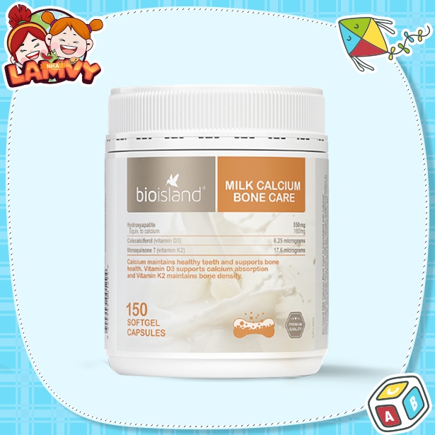 Bổ Sung Canxi, K2 và D3 Bioisland Milk Calcium Bone Care (Hộp 150 viên)