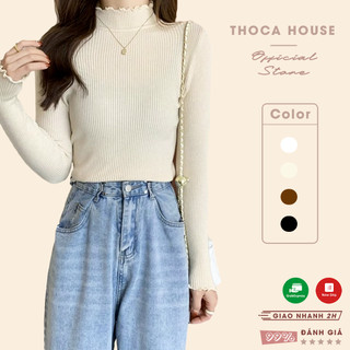 Áo len cổ lọ dài tay trơn kiểu gợn sóng 3 phân THOCA HOUSE ôm dáng phối đồ thu đông cực xinh