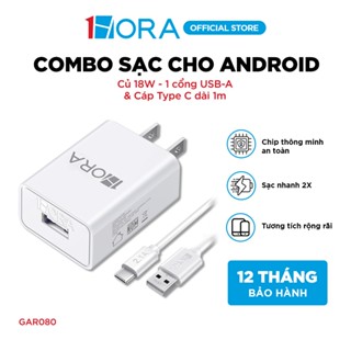Bộ Sạc Nhanh 1HORA Củ 18W - 1 cổng USB-A và cáp Type C - dài 1M - GAR080/CAB251