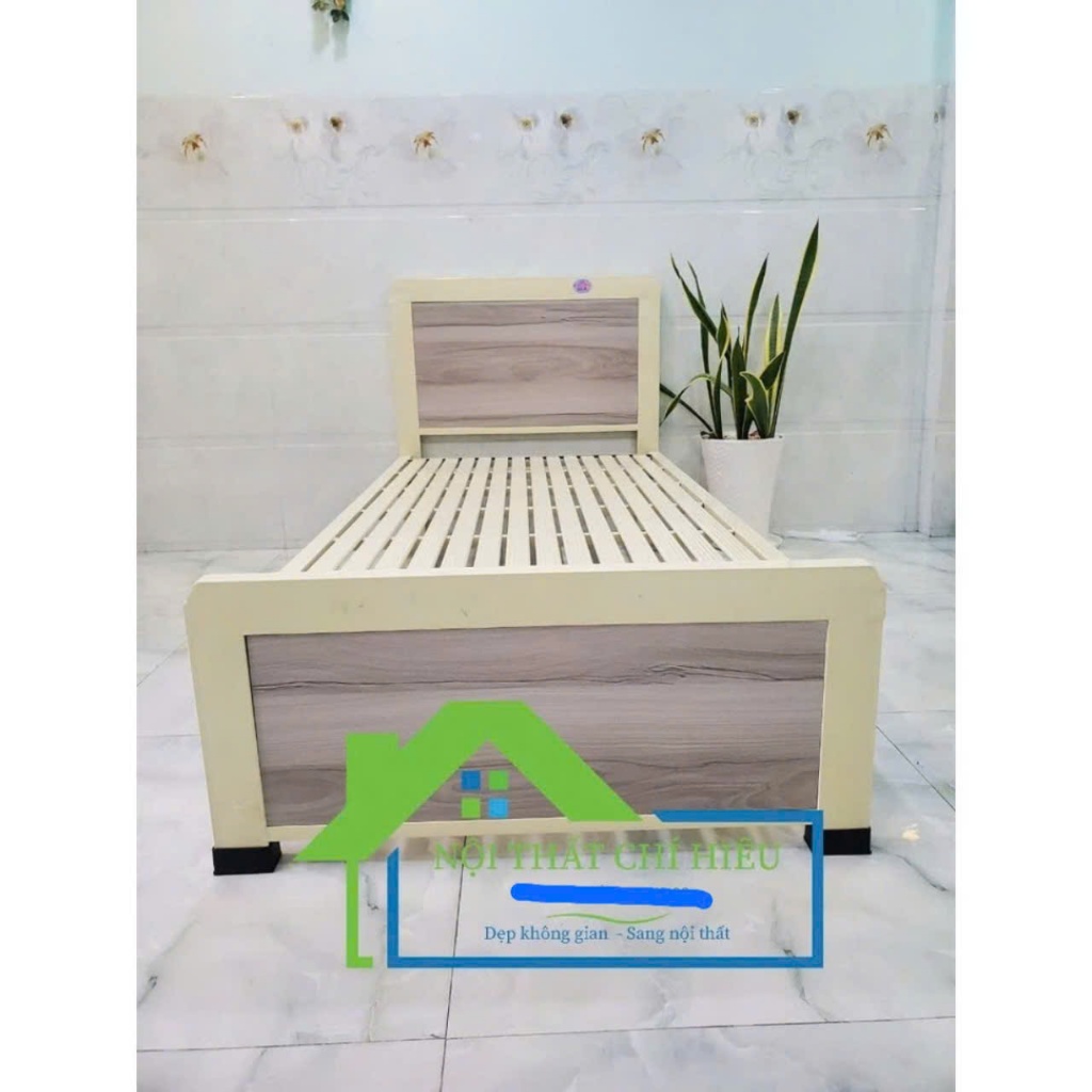 Giường sắt kiểu gỗ đầu giường 1mx2m dễ di chuyển