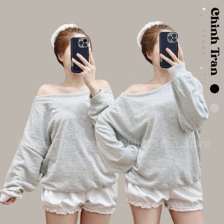 Áo Nỉ Lệch Vai Nữ Form Rộng Basic Hot Trend Thu Đông - Chinh Trần Store