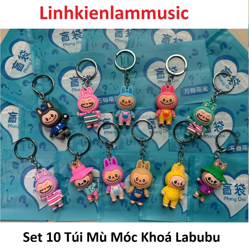 Set 10 Túi Mù Móc Khoá Labubu và combo 5 Móc Khóa Nhựa Mini Labubu Nhựa