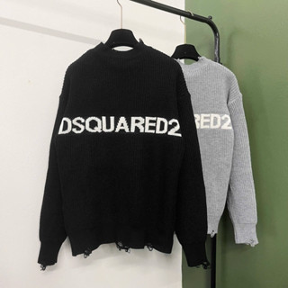 Áo sweater len nam nữ DSQ vải len dệt chữ Dsq2 sau lưng phối rách gấu dày dặn cao cấp boy phố AN80P