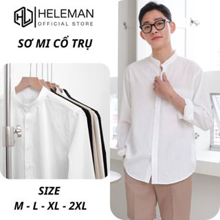 Áo sơ mi cổ tàu dài tay vải đũi xước, áo cổ trụ 1 túi Hàn Quốc vải mềm mát chống nhăn SMDT HELEMAN