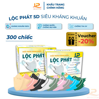Thùng 300 Cái Khẩu Trang 5D Lộc Phát Kháng Khuẩn Dày Dặn, Nhiều Màu Sắc Đẹp Độc Đáo