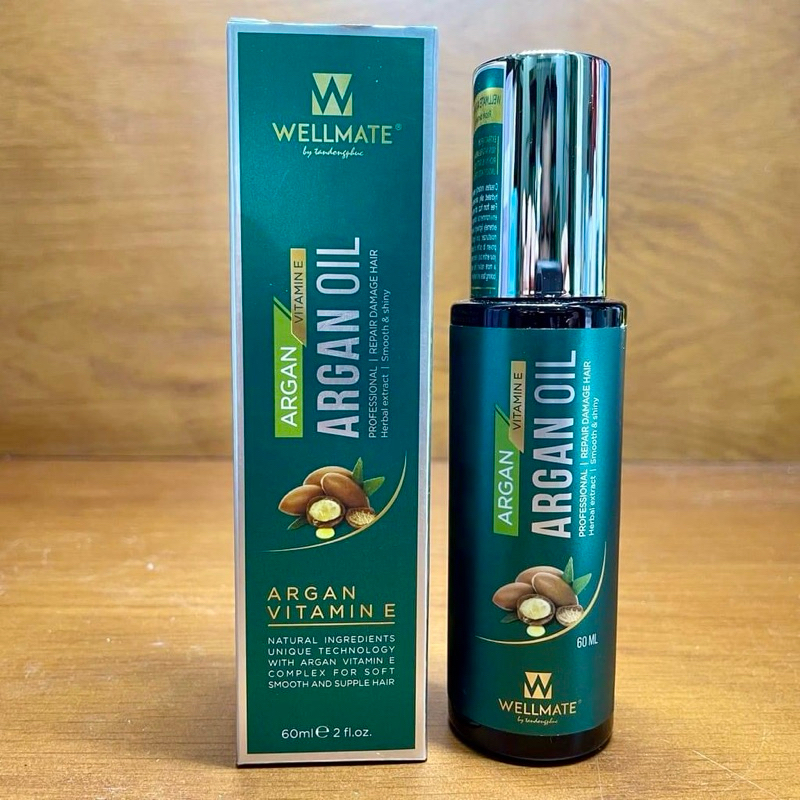 TINH DẦU Dưỡng Tóc WELLMATE ARGAN OIL 60ml phục hồi tóc hư tổn, dành cho tóc uốn, duỗi, nhuộm, chai 
