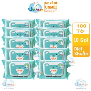 10 gói Khăn Giấy Ướt Aiko 100 tờ/gói không hương màu Xanh - Hồng