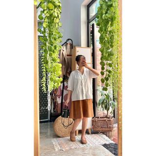 ÁO SƠ MI CỔ V PHỐI BÈO TAY BỒNG
