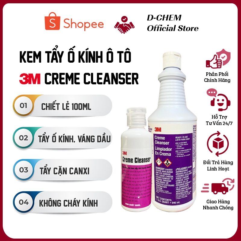 Tẩy ố kính ô tô 3M Creme Cleanser Limpiador En Crema - Chiết lẻ 100ML - Tẩy Cặn Canxi & Màng Dầu