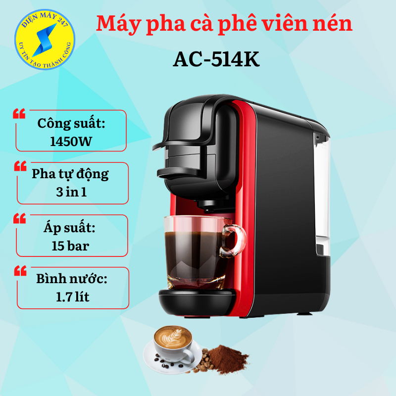 Máy pha cà phê viên nén AC-514K - máy pha cà phê tự động 3 in 1