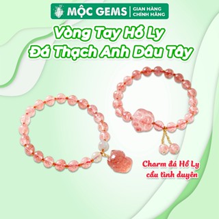 Vòng Tay Đá Thạch Anh Dâu Tây Hồng Mộc Gems Charm Hồ Ly Giúp Cầu Tinh Duyên Tài Lộc May Mắn