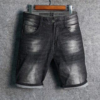 Quần Short Jean Nam Đen Than Bạc Màu Cào Xước