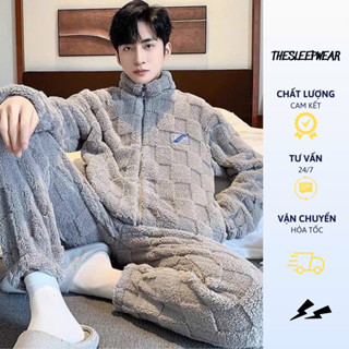 Bộ Đồ Ngủ  Lông Cừu San Hô hai mặt  - Đồ Bộ mặc nhà mùa đông cho nam  -Mới nhất 2025