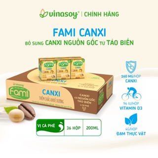 Thùng sữa đậu nành Fami Canxi Cà Phê (36 hộp x 200ml)