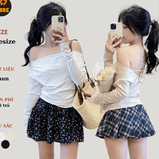 Áo trễ vai tay dài chất thun mềm mùa thu đông dây nơ buộc sau lưng 247store Kenco Clothing Sài Gòn