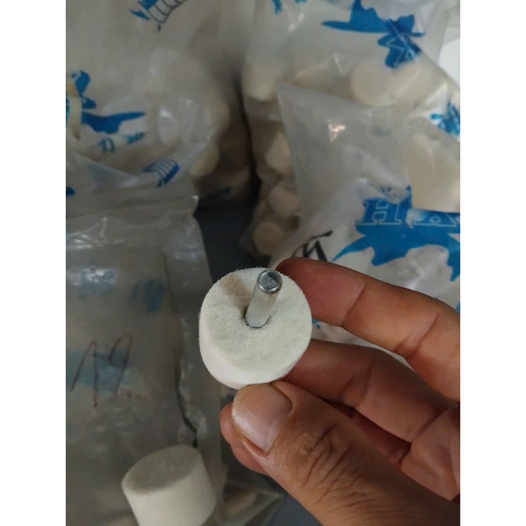 Đầu mài chuôi đánh bóng nỉ lông cừu cán 6mm, 3mm (Trụ/nón)