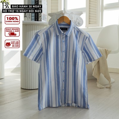 Áo sơ mi nam tay ngắn, sơ mi sọc, ford cotton vạt ngang mềm mịn thoáng mát, form regular - Bravery