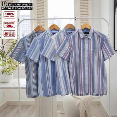Áo sơ mi nam tay ngắn, sơ mi sọc, ford cotton vạt ngang mềm mịn thoáng mát, form regular - Bravery