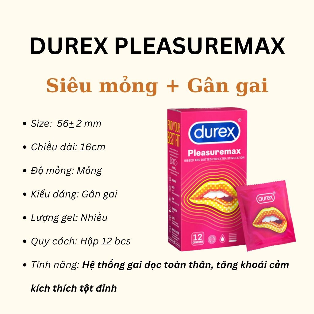 Bao Cao Su Durex Pleasuremax Gân Gai Size 56Mm 12 Bao