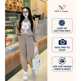 Đồ bộ nỉ nữ NH2T họa tiết in gấu CHALK form vừa tôn dáng trẻ trung SN08
