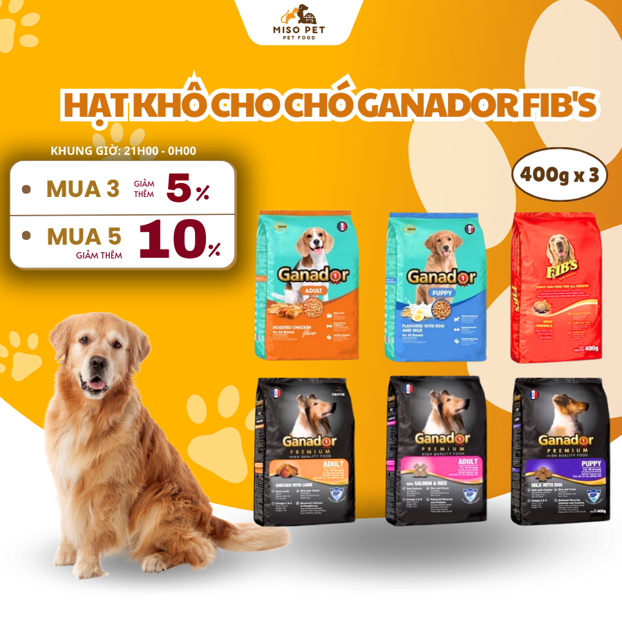 1,2Kg Thức ăn hạt cho Chó Ganador đa dạng hương vị giúp thú cưng cơ xương và bộ lông khỏe mạnh